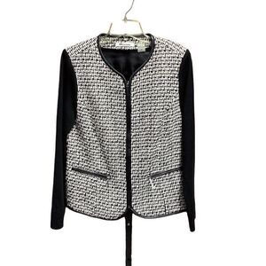Nygard Collection Black & Cream Tweed Sweater Jacket Size Medium NEW